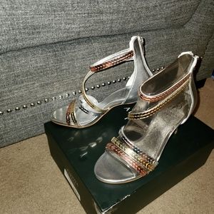 Silver Sequin (Tri-color)  3 inch Heel. Size 7